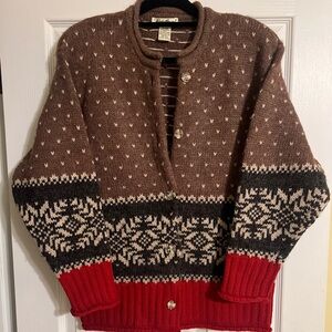 Vintage Eddie Bauer Brown and Red Cardigan Sweater